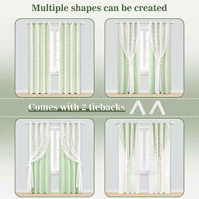 Yinhua Green Curtains for Living Room Blackout Curtains for Bedroom 84 Inches - Image 6