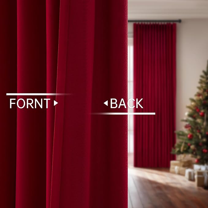 Christmas Red Velvet Curtains 96 Inches Long, Pinch Pleated Blackout Thermal - Image 3