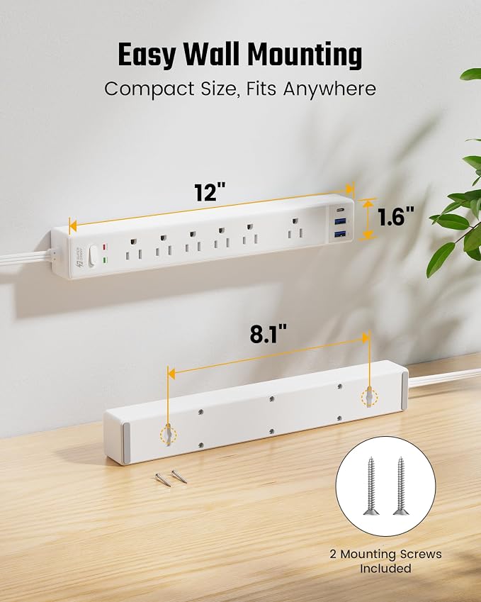 15Ft Long Extension Cord, SUPERDANNY Flat Plug Surge Protector Power Strip | 6 - Image 8