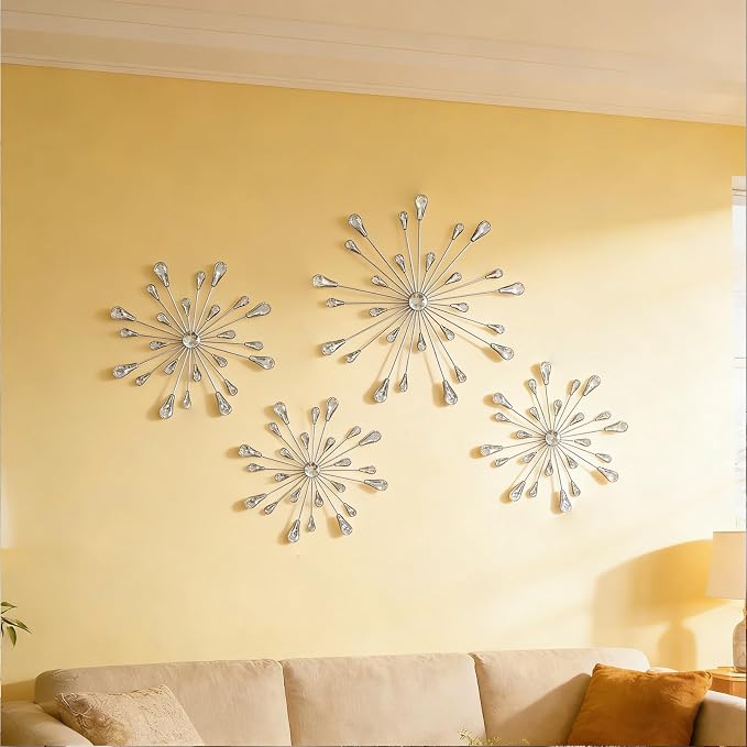 ZEXUIRU 4 Set Silver Starburst Wall Art - Image 4