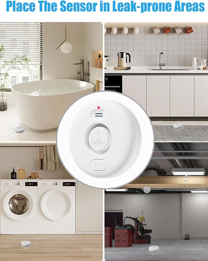WD71 Water Leak Detector for WiFi Gateway/Hub, 120dB Adjustable Wireless Water Sensor Alarm, Smart Water Leak Alarm for Laundry, Kitchen, Basement, Home Bathroom (Gateway Not Included)