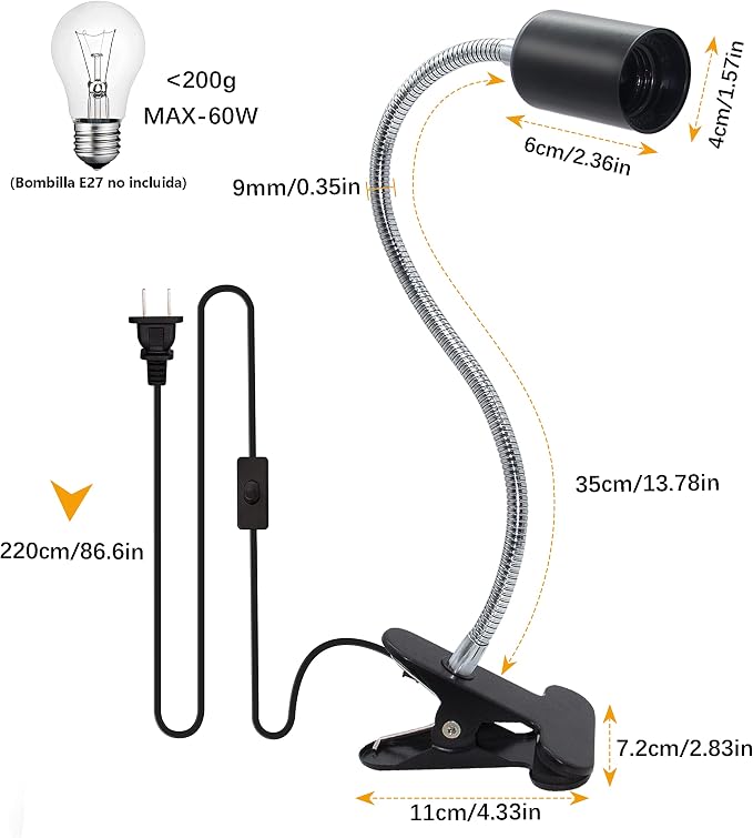 Clip Desk Lamp Socket 2 Pack Flexible Gooseneck Lamp Stand Clip-On - Image 2