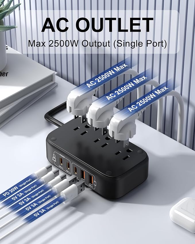 7-in-1 USB Power Strip, 85W Charging Station 5FT Extension Cord - Image 2