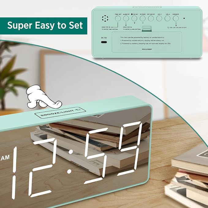 Peakeep Digital Alarm Clock for Bedroom Bedside, Large Display 5 Dimmers | - Image 6