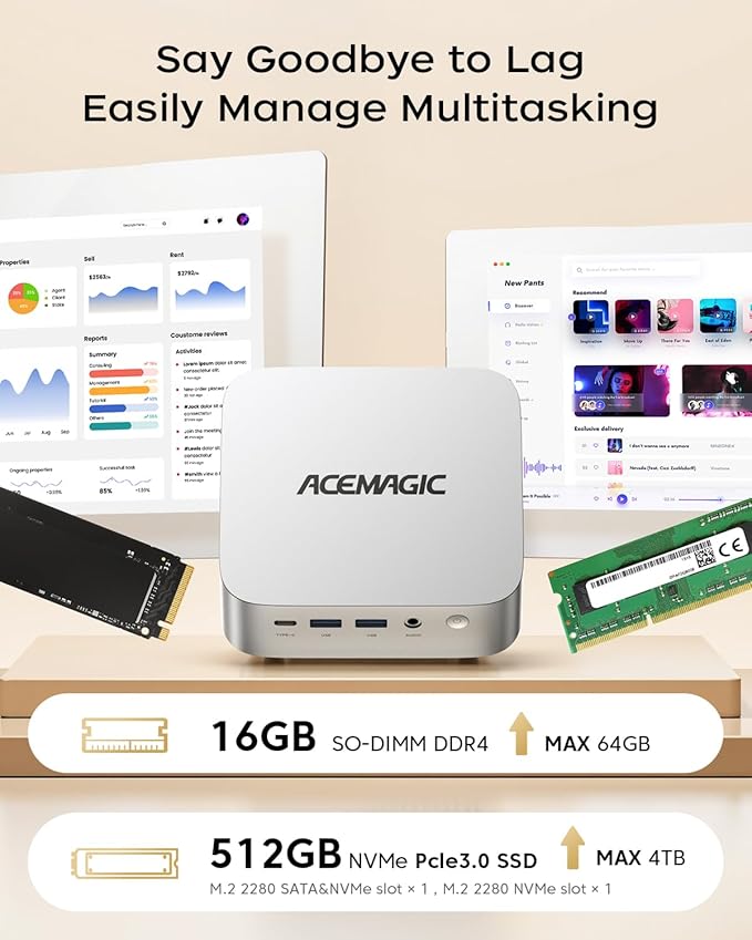 ACEMAGIC Kron Mini K1 Mini Gaming PC, Core i5-12600H (Beat 12450H up to 4.5 GHz) Mini Computers, 16GB DDR4 RAM 512GB SSD Triple 4K Display Desktop Micro Small Pc for Gaming/BT5.2/WiFi6/HDMI/USB3.2