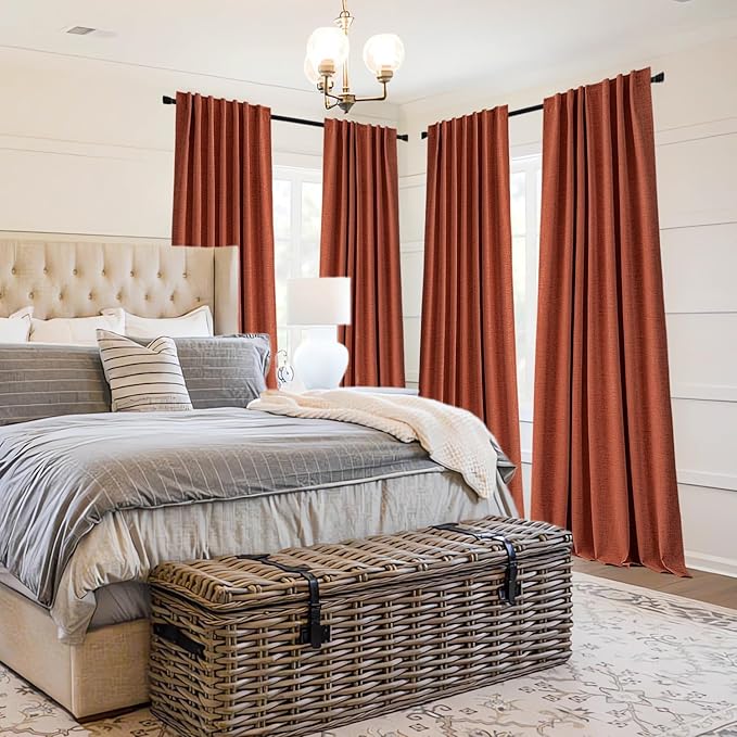 MIULEE 100% Blackout Fall Linen Curtains & Drapes W52 x L90 Inch Terracotta | 2 - Image 3