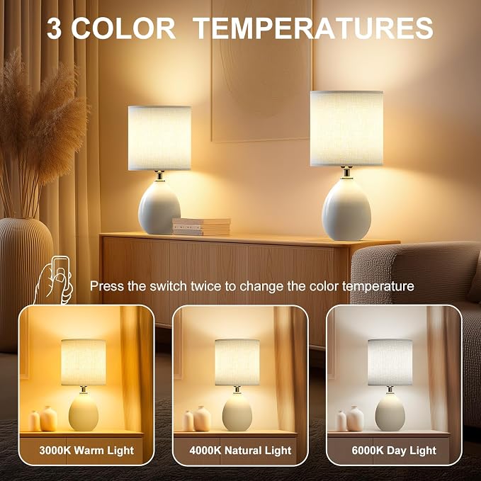 18.5" Table Lamps Set of 2 for Living Room Bedroom, Bedside Lamps for Night - Image 3