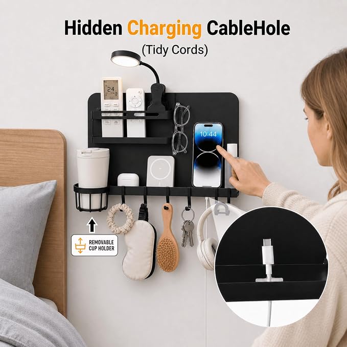 Metal Bedside Wall Shelf, 【No Drill】 Wall Organizer - Image 4