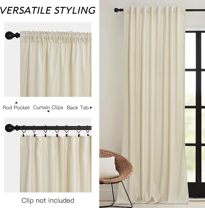 RYB HOME Beige Velvet Curtains 96 inches - Image 3