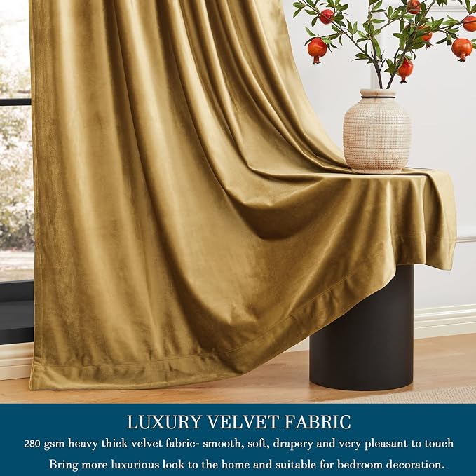 PRIMROSE Golden Velvet Curtains 102 inch Long - Image 4
