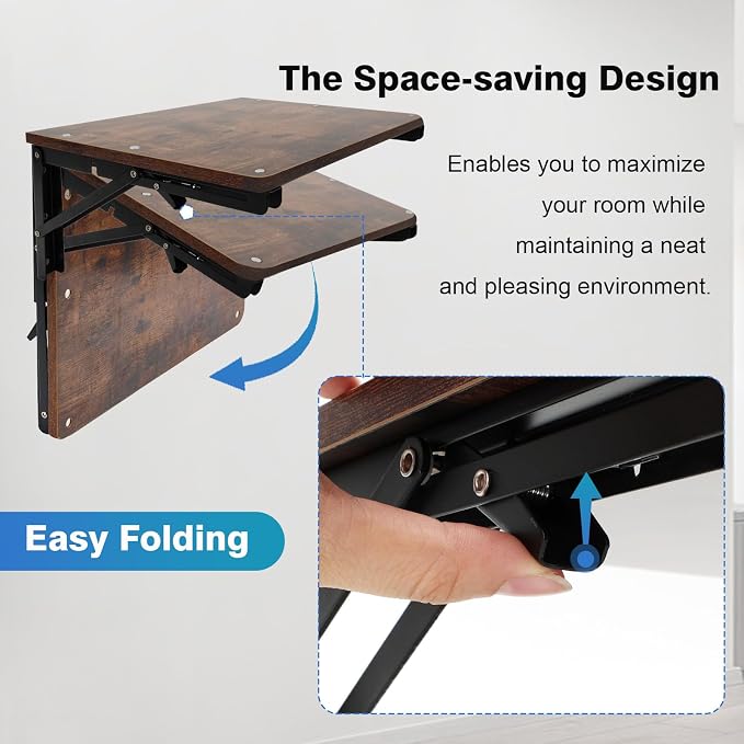 Folding Wall Desk for Small Space, 21.7Inches Wooden Floating Table | Foldable - Image 6