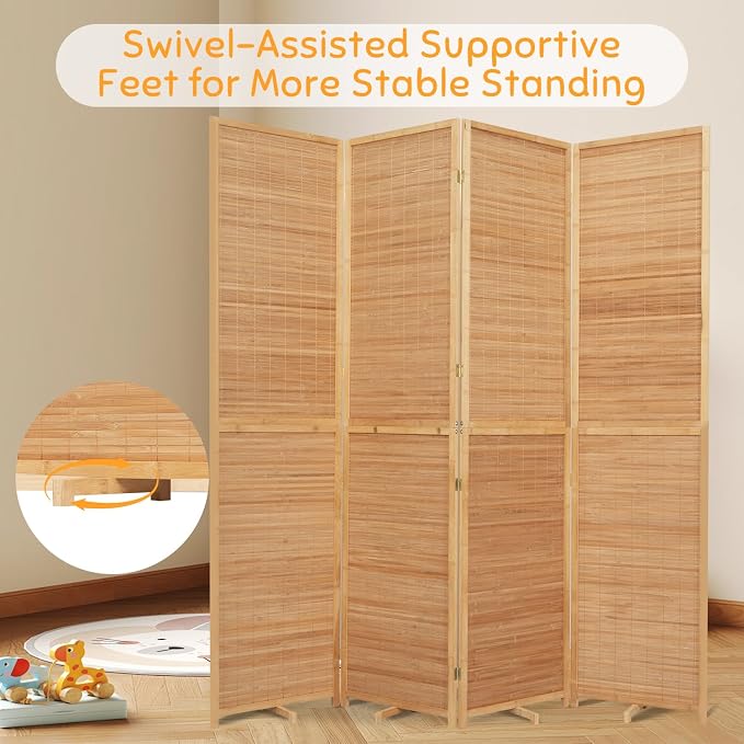 Bamboo Mesh Woven Room Divider 5.6FT, 4 Panel Folding Privacy Screen, Folding - Image 5