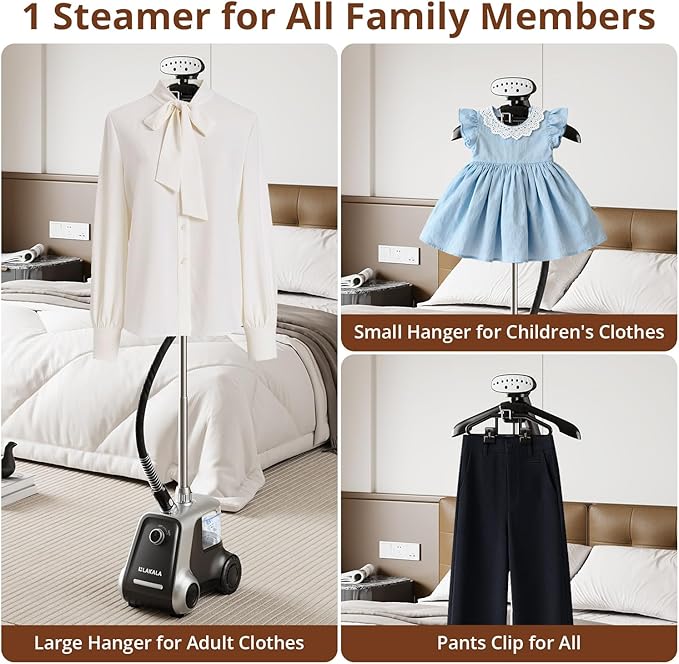 LAKALA Garment Steamer for Clothes, 30-Second Instant Heat-Up, 2.5L Water Tanks, with Pant Clips & Dual Hanger, Powerful Handheld, 4-Stage Adjustable Height, Standing Floor Steamer Wrinkle Remover