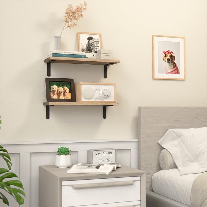 RICHER HOUSE Rustic Wood Floating Shelves, 2-Set Wall Mounted Shelves, 16In | - Image 5