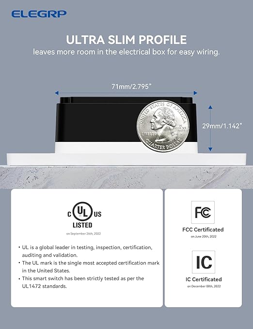 ELEGRP Single Pole Smart Dimmer Light Switch DPR10, 2.4GHz Wi-Fi Dimmer Switch Compatible with Alexa and Google Assistant, Needs Neutral Wire, No Hub Required, UL and FCC Listed, White, 4 Pack