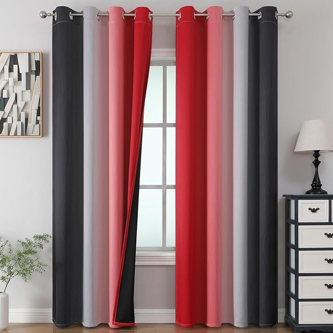 Red and Black Ombre Blackout Bedroom Curtains 96 Inch Long | Room Darkening by ESTELARTEXTILER