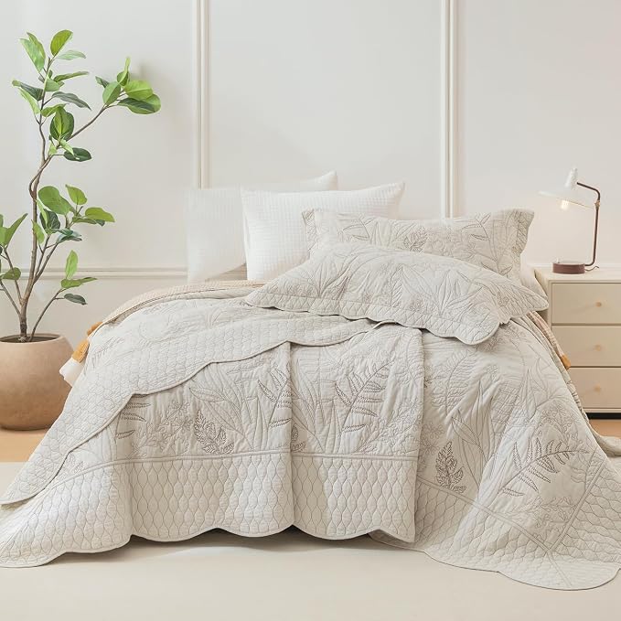 CozyTide Oversized King Bedspread 120"x120", Wheat Botanical Leaves Pattern - Image 9