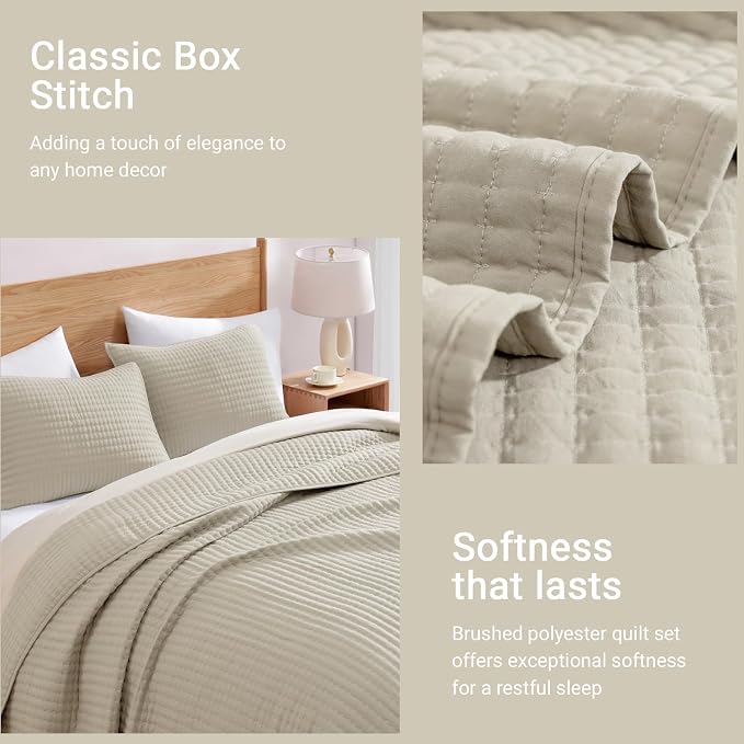 King Size Quilt- Lightweight Bedspreads Oatmeal King Quilt Bedding Set | Soft - Image 6