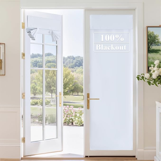 RYB HOME 100% Blackout Door Curtains, French Door Window Cover, Pure White | by RYBHOME