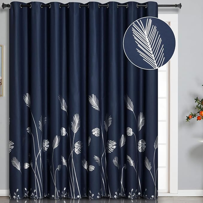 Silver Blackout Curtain for Bedroom 100W x 84L Inch Elegant Silver Palm Tree by ESTELARTEXTILER