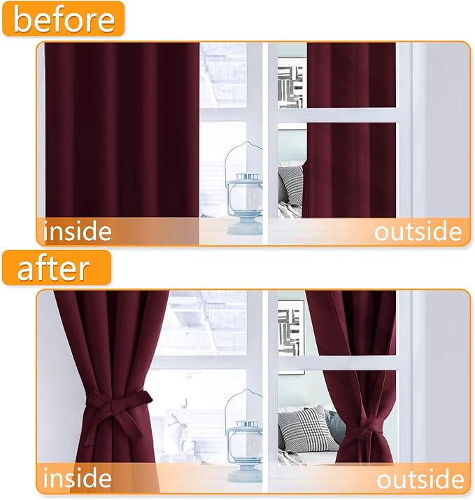 Blackout Curtains for Bedroom 38 x 72 Inches Long Burgundy 2 Panels | Thermal - Image 4
