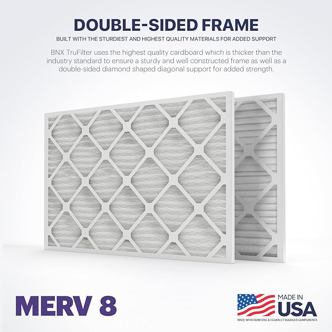 BNX TruFilter 12x30x1 Air Filter MERV 8 (4-Pack) - MADE IN USA – Dust & Pet Defense Electrostatic Pleated Air Conditioner HVAC AC Furnace Filters for Dust, Pet, Mold, Pollen MPR 600 – 700 & FPR 5