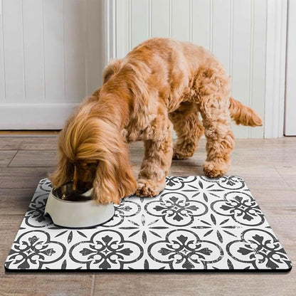 Dog Food Mats for Floors Absorbent, Pet Cat Food Mat - Quick Dry Dog Bowl Mats for Food and Water, Eco-Friendly Boho Pet Supplies