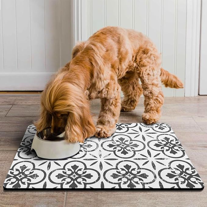 Dog Food Mats for Floors Absorbent, Pet Cat Food Mat - Quick Dry Dog Bowl Mats for Food and Water, Eco-Friendly Boho Pet Supplies