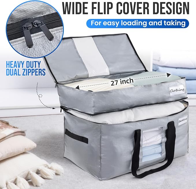TAILI 2 Tier Moving Bags, 2 Pack Silver Storage Bags - Image 2