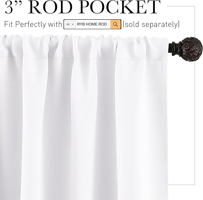 RYB HOME Short Curtains for Small Window Kitchen Bathroom Cafe RV Camper | - Image 2
