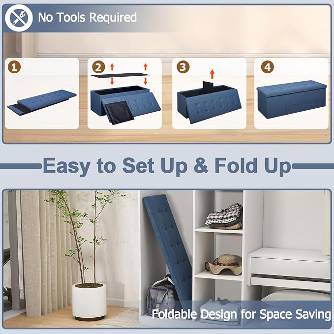 43" Folding Storage Ottoman Bench, End of Bed Foot Rest Stool - Image 7