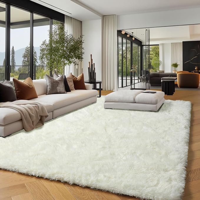 White Fluffy Shag Washable Area Rugs - Image 2