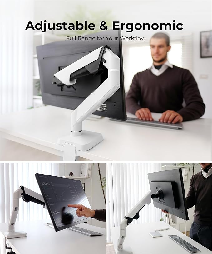 Modernsolid Heavy Duty Monitor Arm Desk Mount for 34-49 Inch Ultrawide Curved Monitors, Supports 14-38 lbs, Gas Spring Ergonomic Full Motion with Cable Management, Red Dot Design Awarded, White