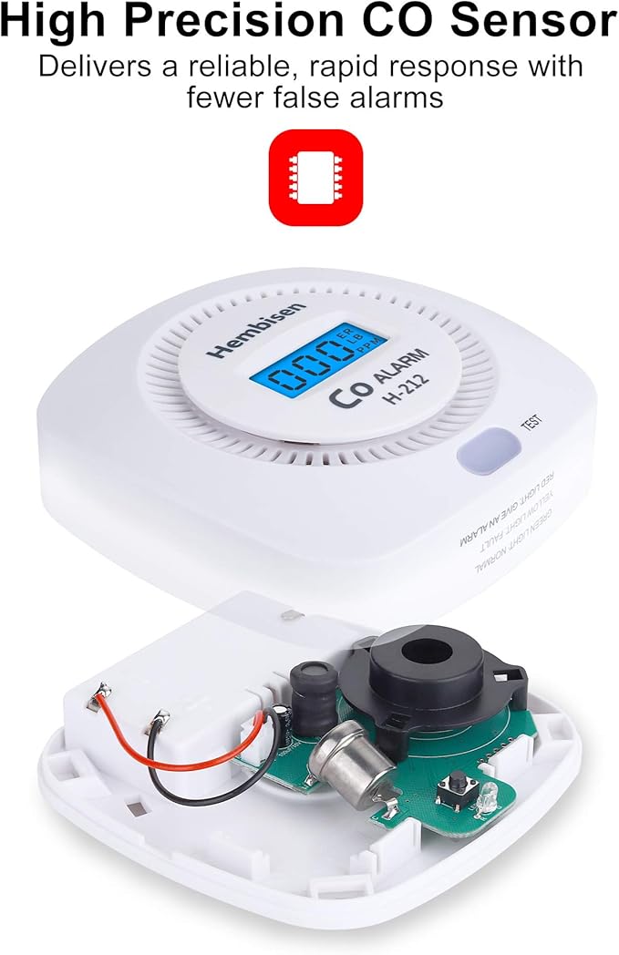 3 Packs Carbon Monoxide Detectors - Hembisen CO Alarm Detector Monitor Battery Operated with Digital Display for House Kitchen Restaurant Hotel Office