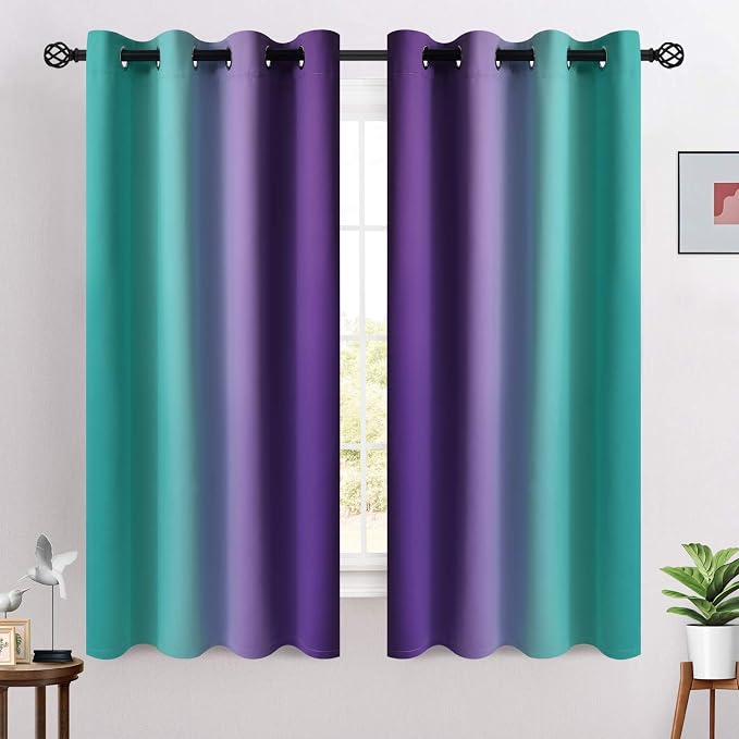 COSVIYA Grommet Room Darkening Ombre Teal and Purple Curtains W52xL63 inch | - Image 2