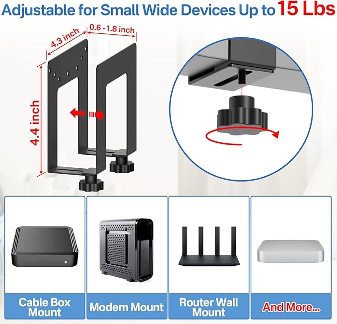 Adjustable Wall Mount for Cable Box | Router Mount | Modem Mounts, Cable Box Mount Behind TV for Streaming Media, DVD Players and More Small or Narrow Devices Shelf