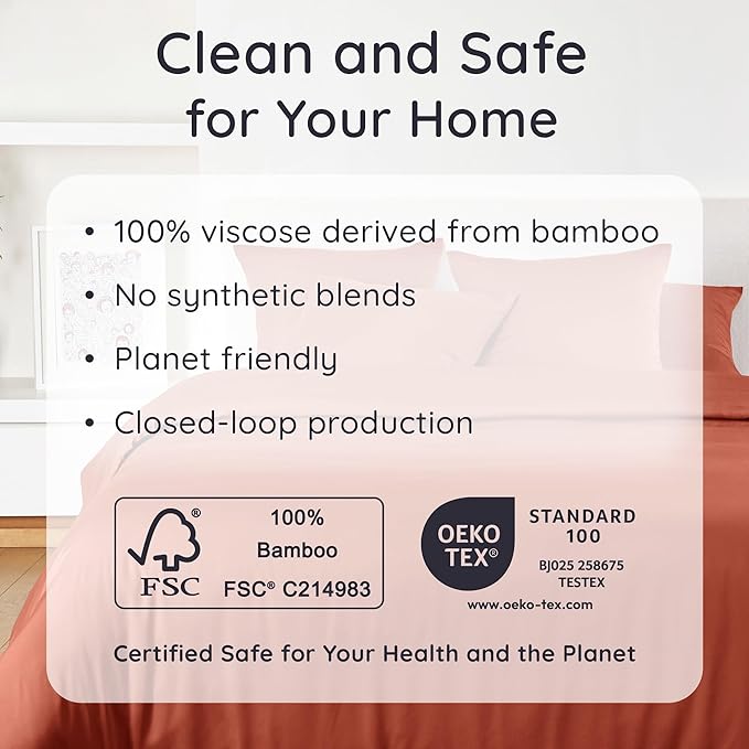 Bambaw 100% Viscose Derived from Bamboo Fitted Sheets King Size, Cooling Fitted Sheets King Size, 16’’ Deep Pocket, Breathable Bottom Sheet Only (Terracotta)