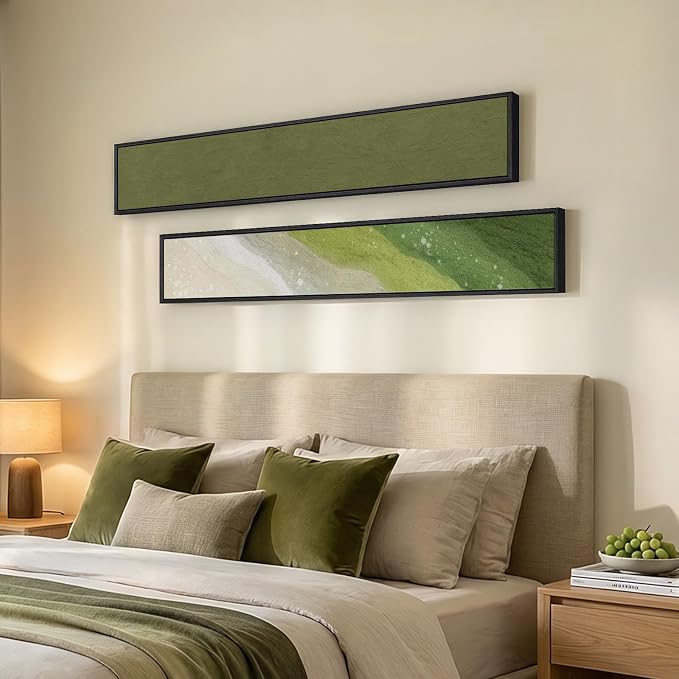 Framed Sage Green Abstract Long Narrow Wall Art Decor - Image 3