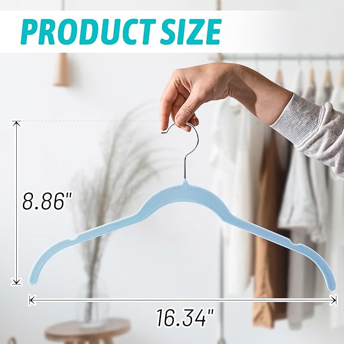 Velvet Hangers 50 Pack – Slim Non-Slip Flocked Clothes Hangers with Notches, Space-Saving Durable Hangers for Dresses, Coats, Blouses(Blue)