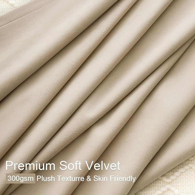 120 Inch Long Beige Velvet Curtains Elegant Luxury Boho Light Blocking Blackout - Image 4