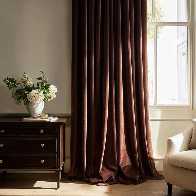 Dark Brown Velvet Curtains 108 Inches Long - Image 2