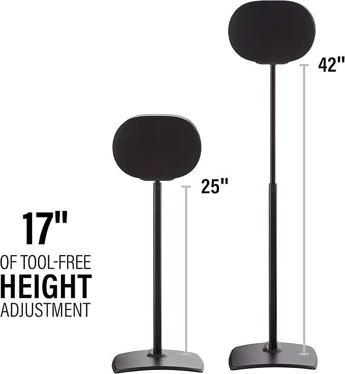 Sanus Height Adjustable Speaker Stands for Sonos Era 300™ - 17" Height Adjustment Sonos Stand Includes Carpet Spikes & Rubber Pads - Easy DIY Install Comes w/All Hardware - Black Pair
