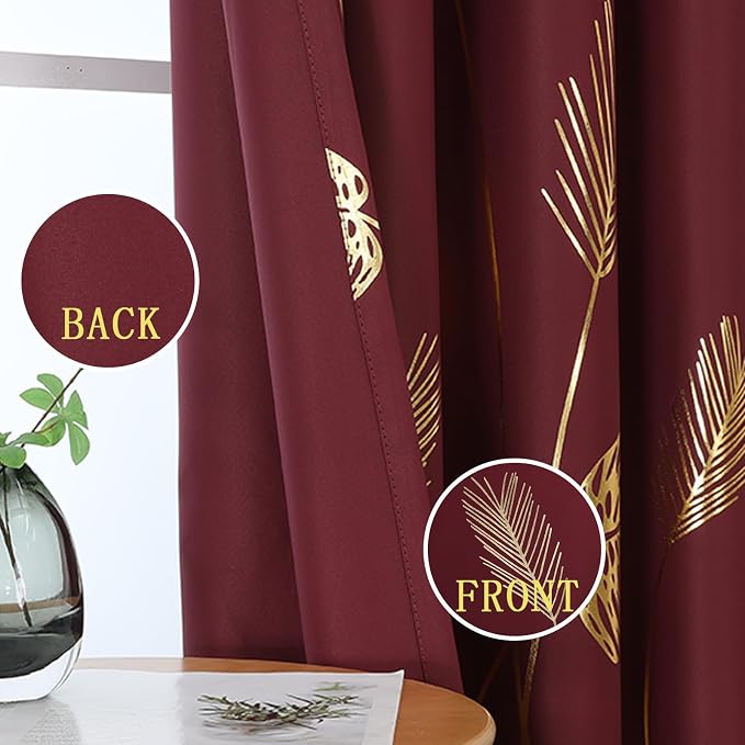 Burgundy Red Blackout Curtains for Living Room 90 Inch Length 2 Panels Set - Image 4