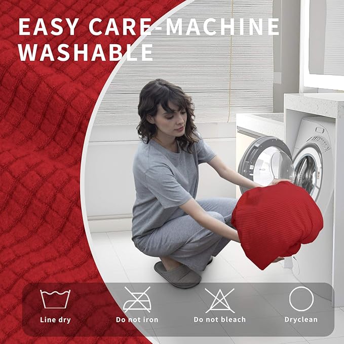 Easy-Going 4 Pieces Oversized Recliner Stretch Sofa Slipcover Sofa Cover Furniture Protector Couch Soft with Elastic Bottom Polyester Spandex Jacquard Fabric Small Checks Christmas Red,X-Large