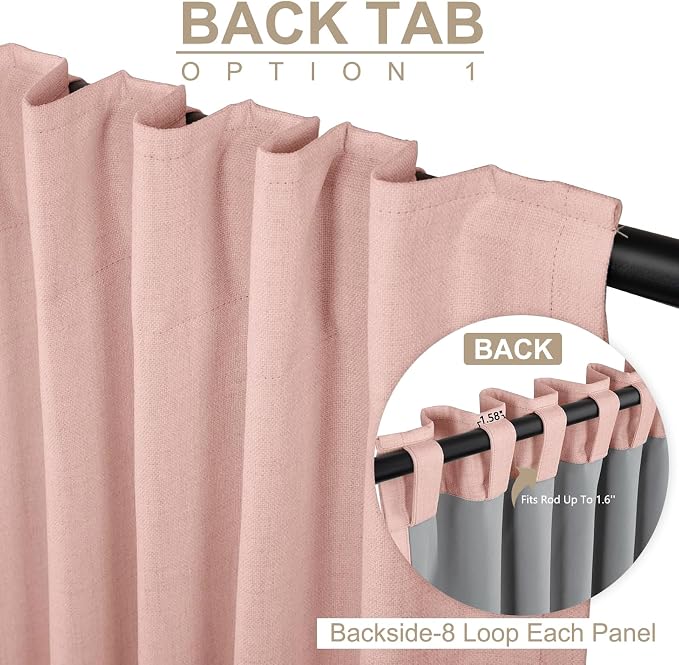 Linen Textured Total Blackout Sliding Door Curtains 90 Inches Long, Blush Pink - Image 3