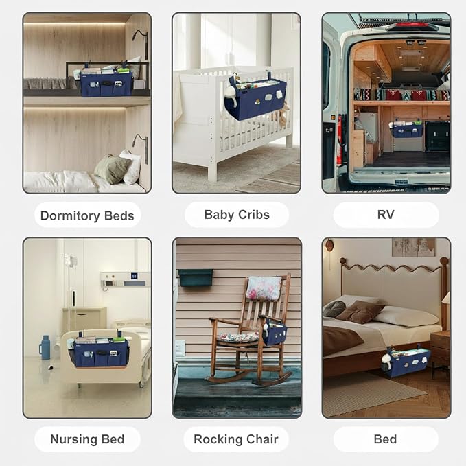 Surblue Bedside Organizer with Hook Bedside Caddy Hanging Storage Bag with - Image 7