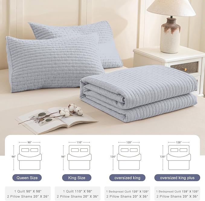 CozyTide Oversized King Quilt 120x120, Stone-Washed Cotton Light Blue - Image 7