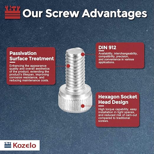 Kozelo 50pcs Socket Head Cap Screws - [M5-0.8 x 10mm] 304 Stainless Steel Allen Socket Drive for Electrical Motor 3D Printing Fan Engine Replacement Use, Silver