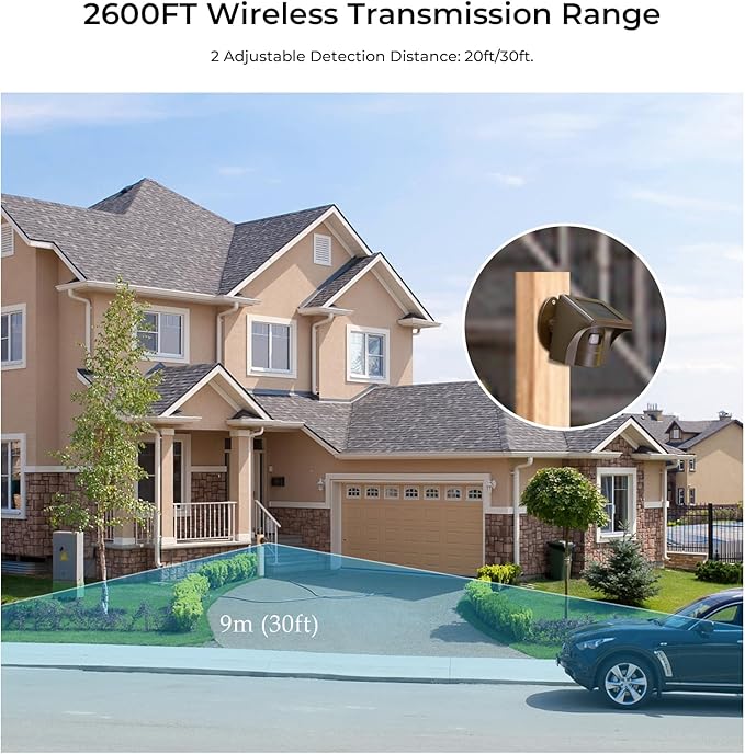 eMACROS Solar Wireless Driveway Alarm — 1/2 Mile Long Range Motion Sensor for Long Driveways, Homes & Large Properties, Outdoor Weatherproof Security Alert System (1 Base Station with 3 Sensors)