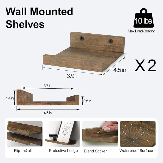 Small Brown Floating Shelves for Wall, Shelf - Image 3